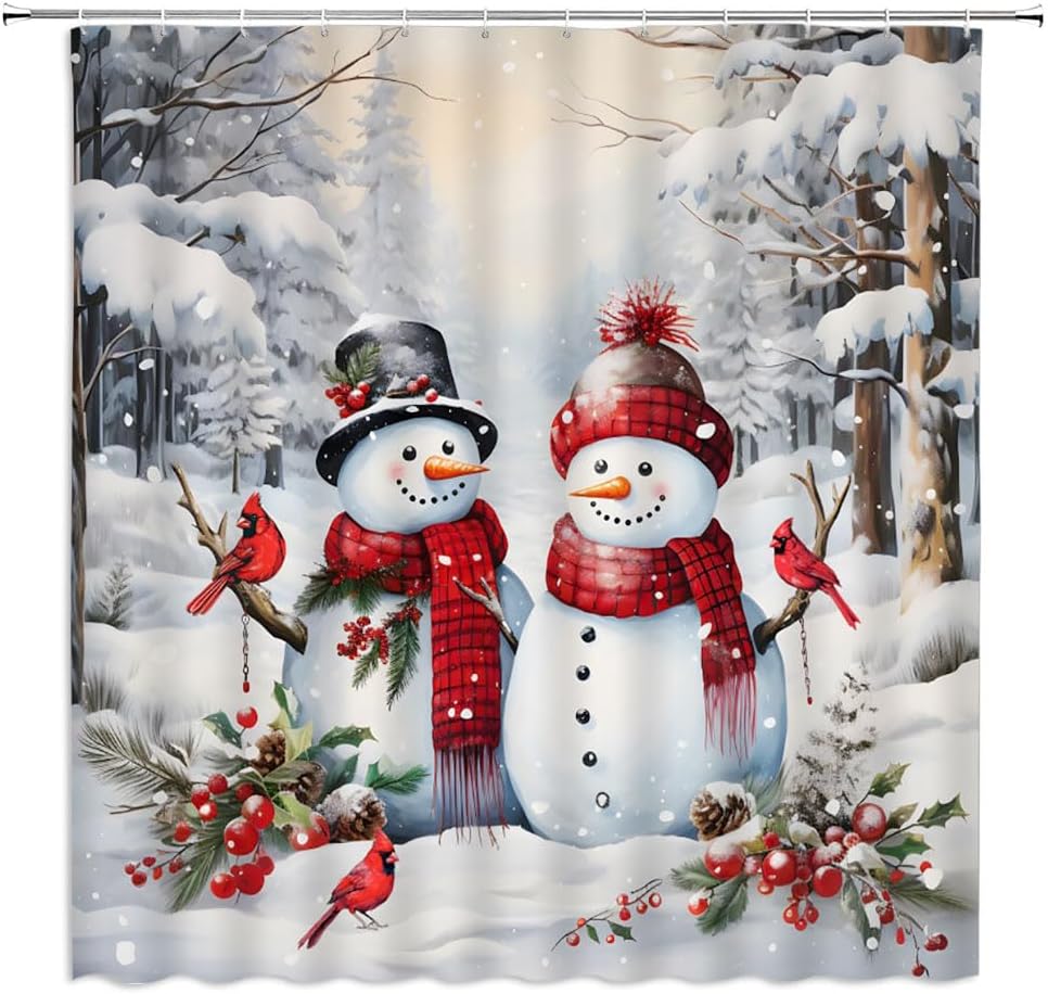 FILMILIL Christmas Snowman Shower Curtain - Festive Farmhouse Style!