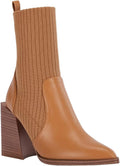 Womens Chunky Stacked Heel Ankle Boots - Pointed Toe Sock Boot