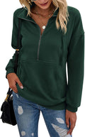 Women's Casual Half Zip Lapel Sweatshirt - Loose Drawstring Pullover