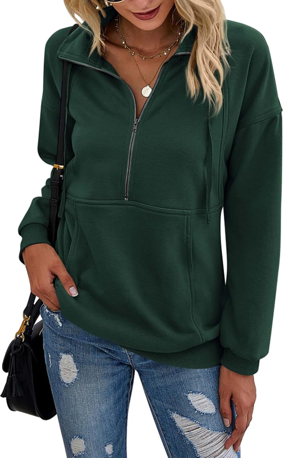PRETTYGARDEN Women's Casual Long Sleeve Zipper Sweatshirt Tops