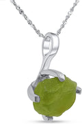 Natural Raw Gemstone Pendant Chain Necklace - Dainty White Gold over