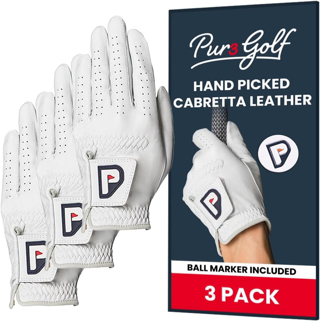Premium Cabretta Leather Golf Gloves for Men - 3 Pack Set