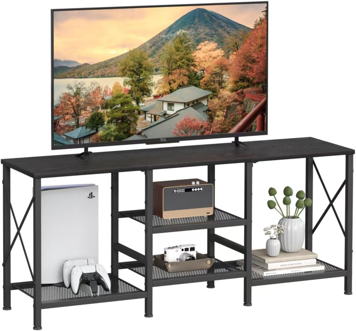 TV Stand for 55 Inch TV with 3-Tier Open Shelves Design