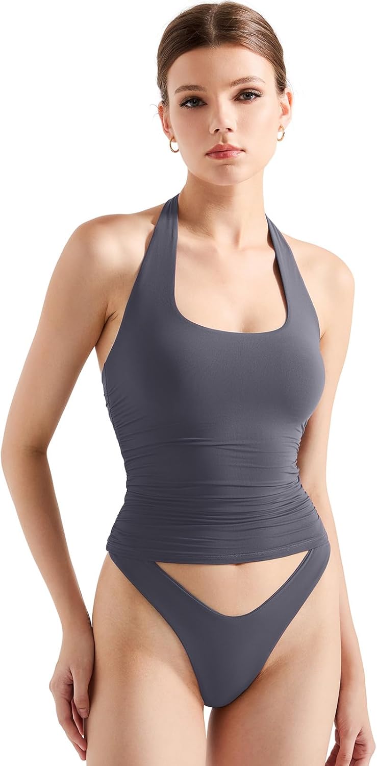 Trendy Y2K Backless Halter Tank Tops for Women by SUUKSESS