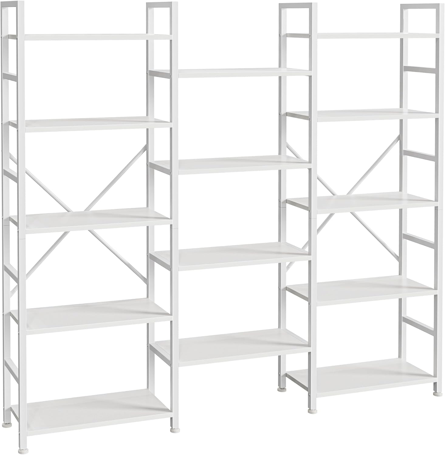 Triple 5 Tier Bookshelf with 14 Open Display Shelves for Home