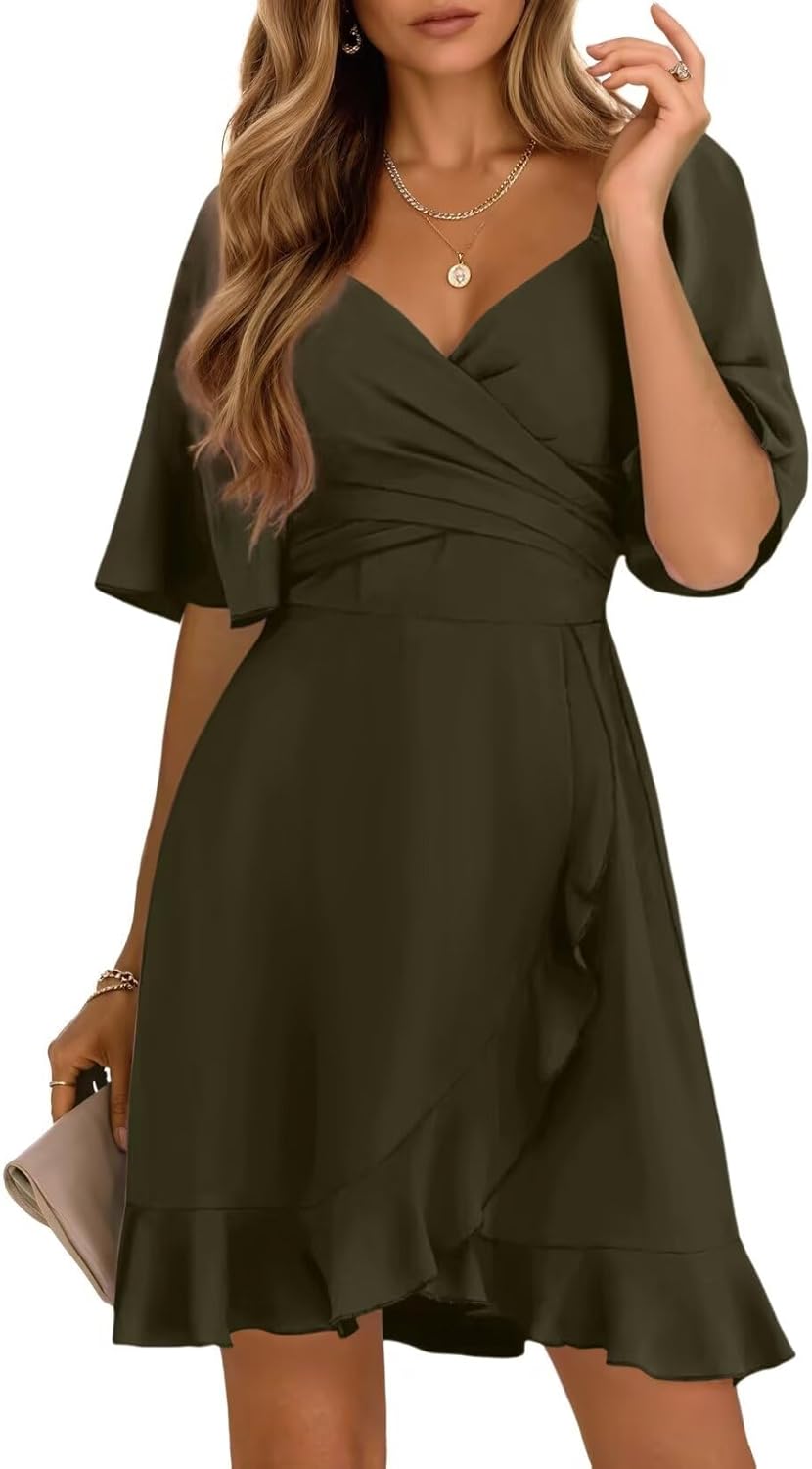 Dokotoo Women's Wrap V Neck Mini Dress for Any Occasion