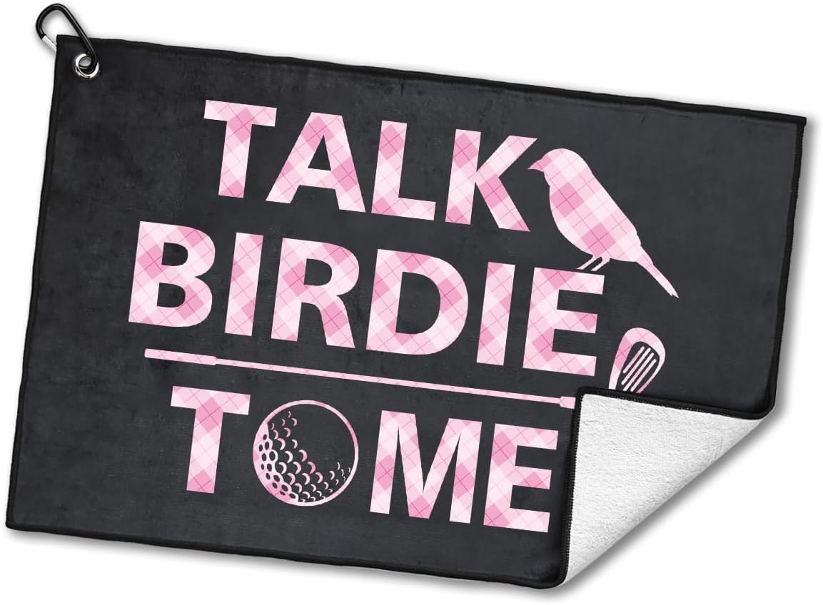 Talk Birdie to Me Pink Golf Towel - Fun Golf Gift for Her