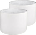Drum Lamp Shades Set of 2 White Line 13in x 13in x 10in - Easy