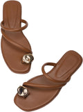Women's Toe Ring Thong Leather Slide Sandals - Casual Summer Flat