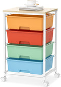 Utility Rolling Storage Drawer Cart with 4 Drawers and Wooden Top
