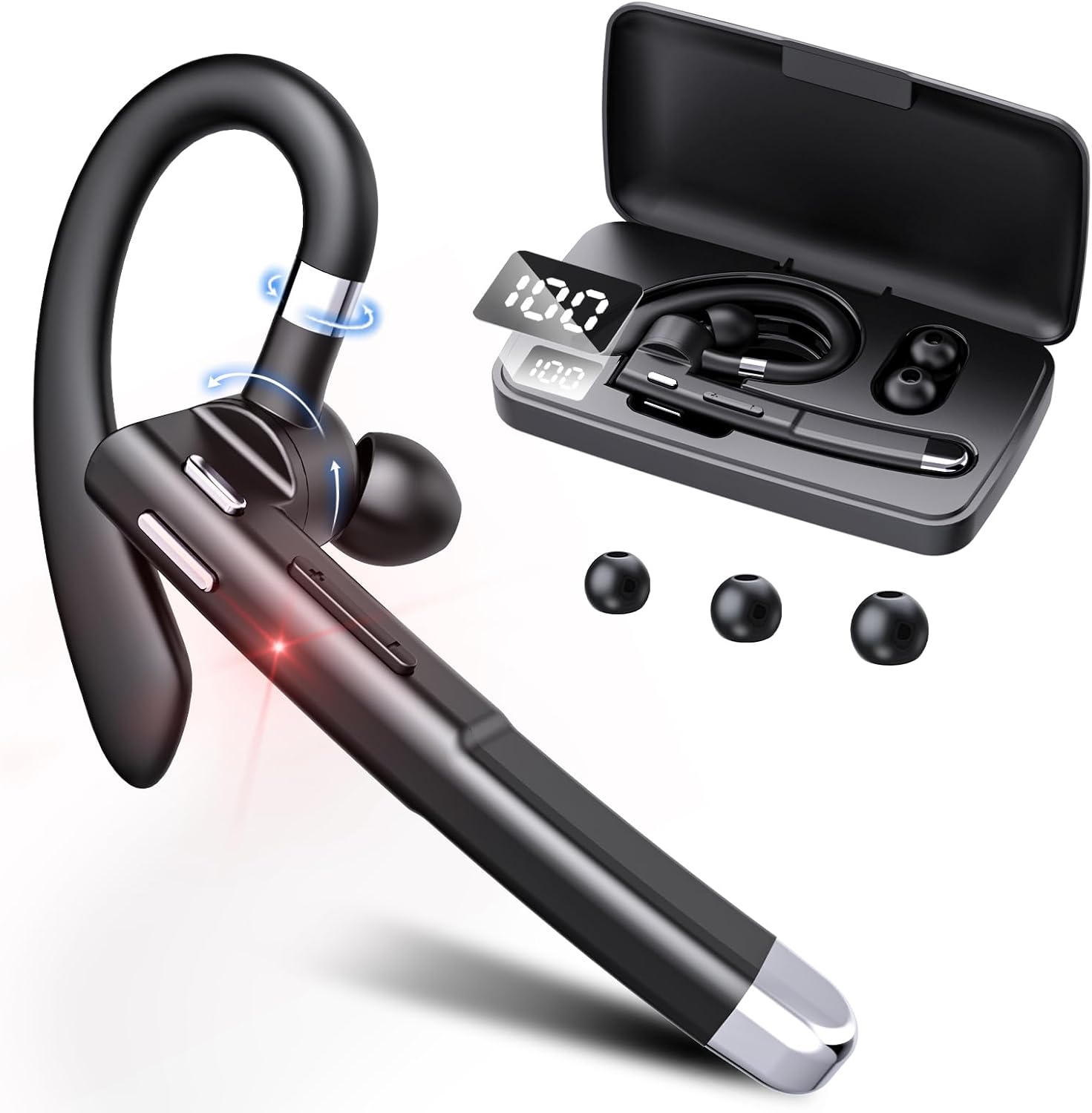 EUQQ Wireless Bluetooth Earpiece - 120H Playback, Hands-Free Mic, Office-Ready