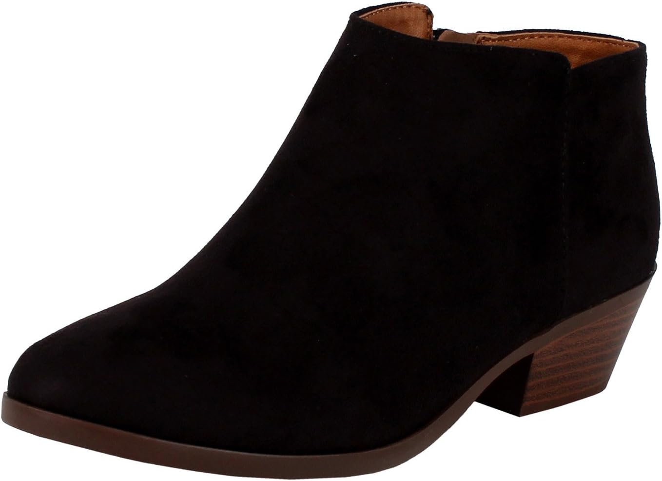 SODA Women's Round Toe Faux Suede Stacked Heel Ankle Bootie