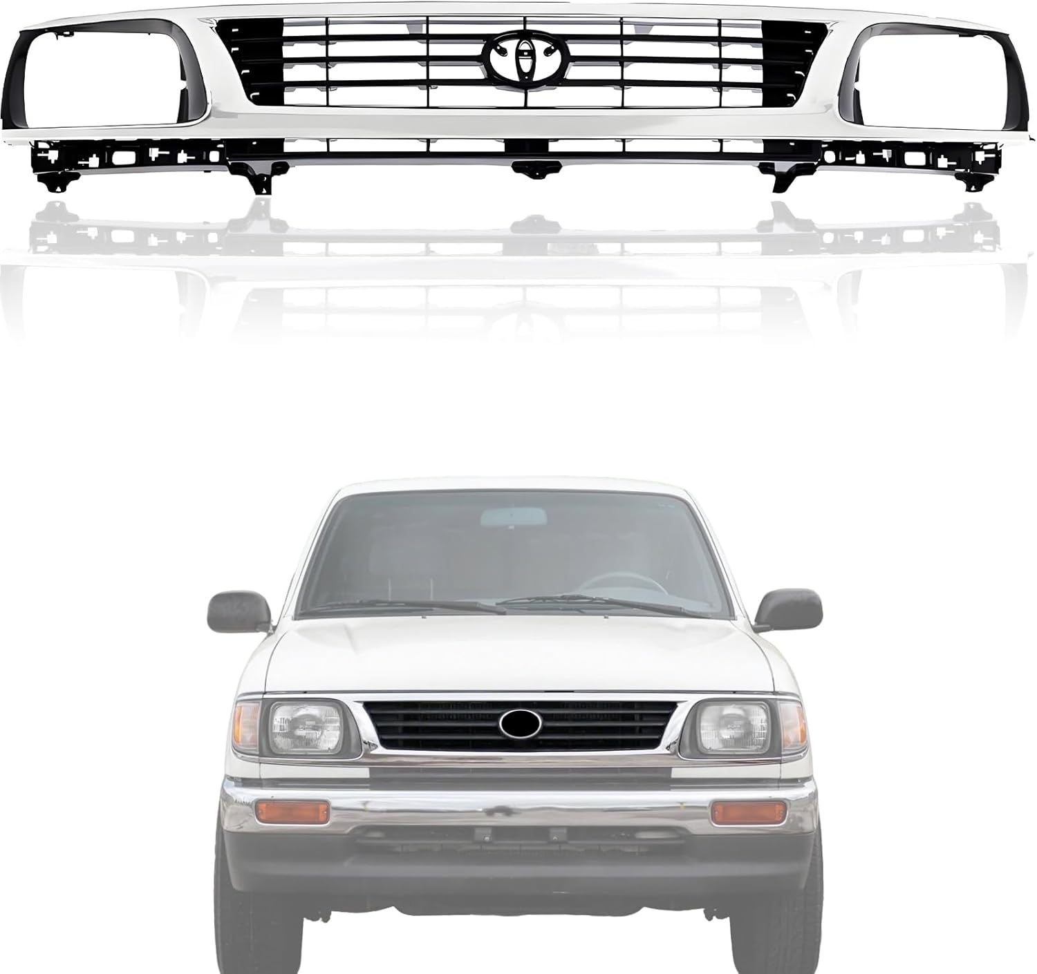 Front Grille Grill for 1995-1996 Toyota Tacoma - Chrome Finish