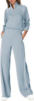 Womens Mock Neck Wide Leg Jumpsuit - Casual Long Sleeve Comfort