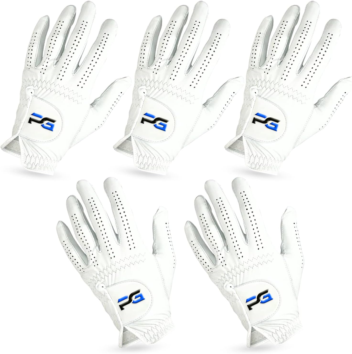 5-Pack Premium Cabretta Leather Golf Gloves by PG Golf