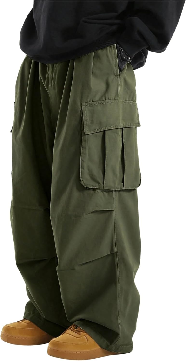 OYOANGLE Men's Drawstring Elastic Waist Cargo Pants for Comfort