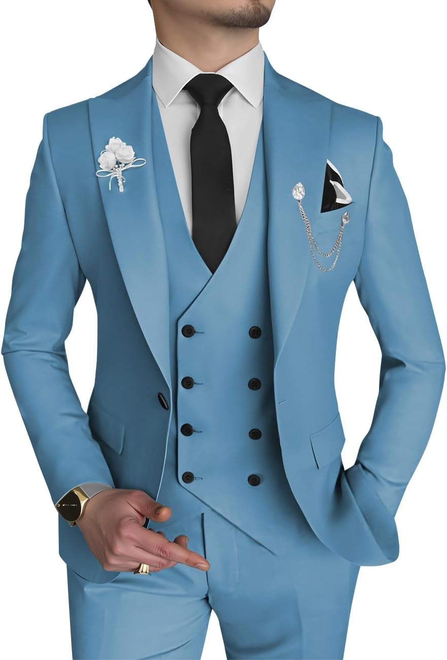 Wangyue Men's 3 Piece Slim Fit Suit for Wedding and Prom