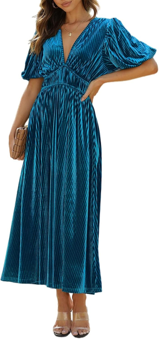 Women's Velvet Maxi Dress for Wedding Guests and Formal Events