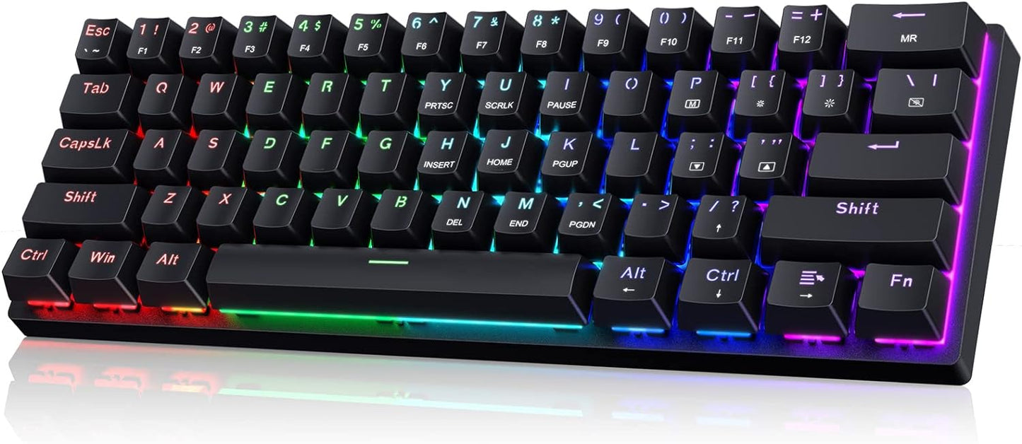 CACKBIRD 60% Mechanical Gaming Keyboard - Portable Blue Switches, Custom LED Backlit, Ultra-Compact for Gaming/Office, Easy Carry