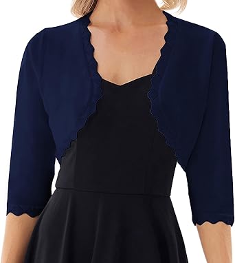 GRACE KARIN Women's 3/4 Sleeve Open Front Scalloped Bolero Shrug