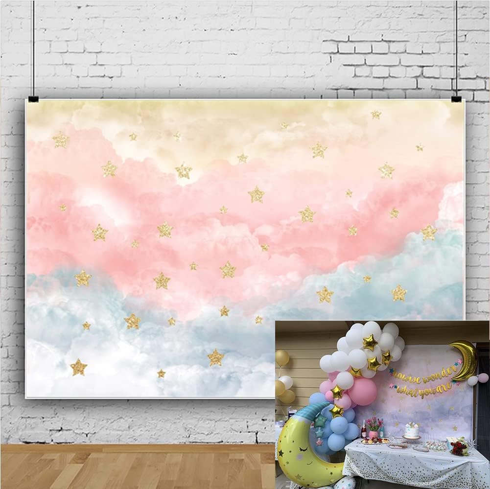 DASHAN 12x8ft Pink Blue Clouds Backdrop for Baby Showers