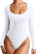 REORIA Women's Scoop Neck Long Sleeve Slim Bodysuit - Smooth Layering