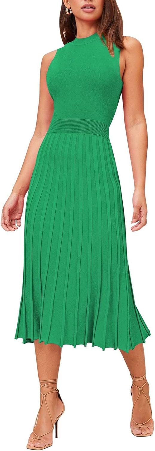 Elegant Pink Queen Women's Crew Neck Sleeveless Midi Dress