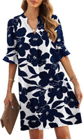 Womens V-Neck Ruffled Short Sleeve Dress - Casual Summer Shift Shoes