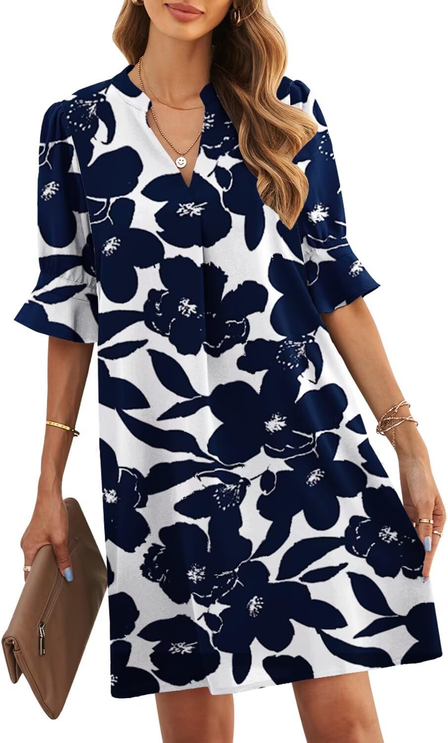 V-Neck Ruffled Short Sleeve Dress for Women by JOCAFIYE