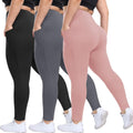 Plus Size Leggings with Pockets 3 Pack - High Waisted (Style 9RCF)