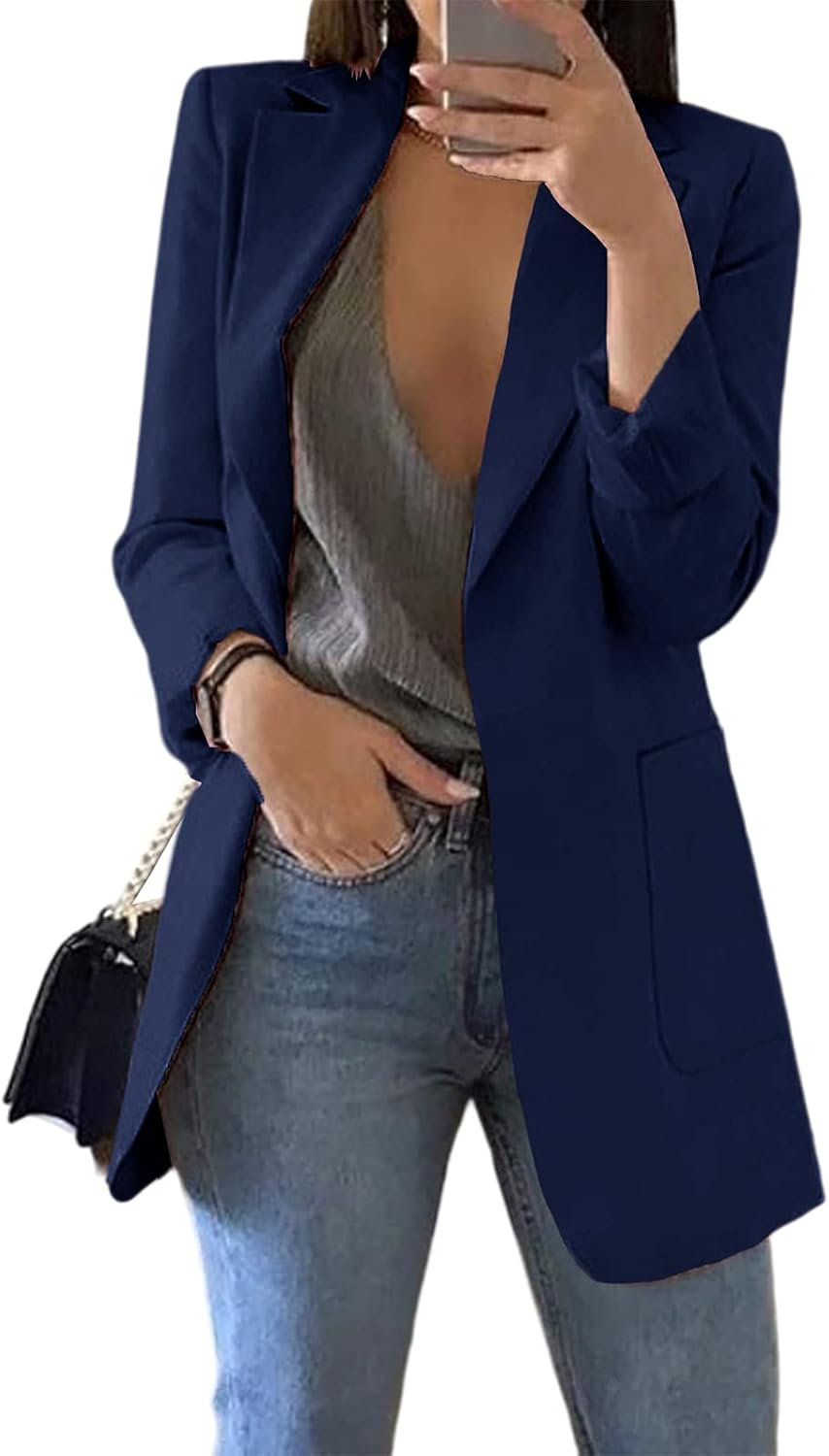 Cnkwei Womens Casual Blazers Open Front Long Sleeve Jacket