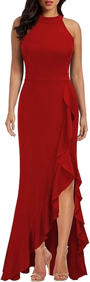 WOOSEA Women's High Neck Split Bodycon Mermaid Evening Dress
