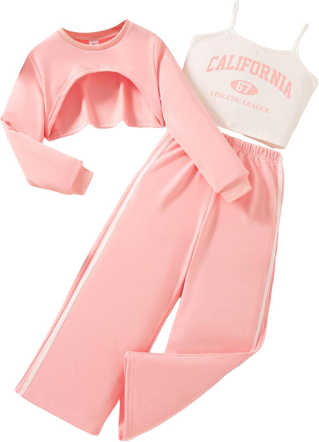 Girls 3 Piece Outfits Long Sleeve Crop Shirts & Sweatpants Set