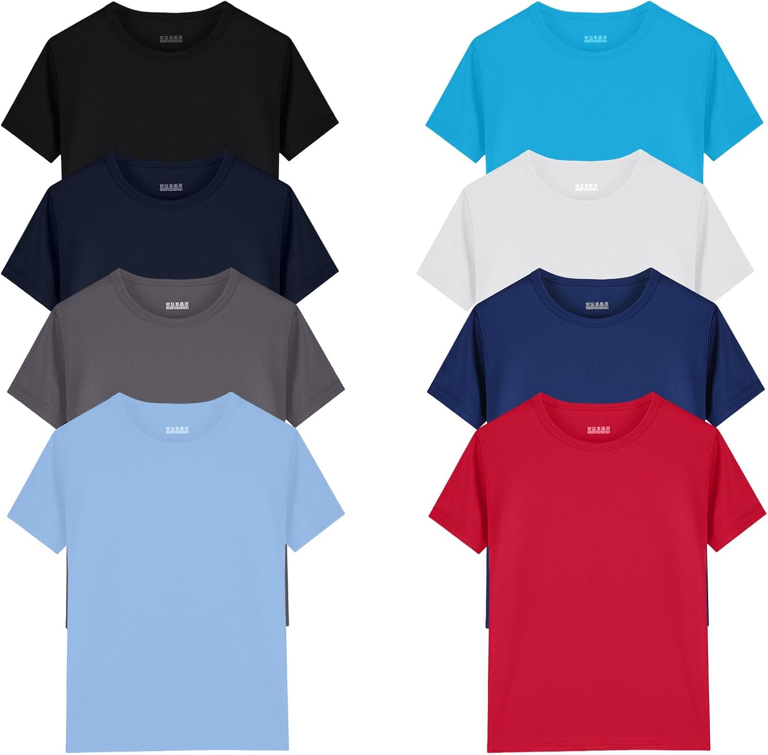 8 Pack Boys Youth Mesh Athletic Quick Dry T Shirts for Active Play