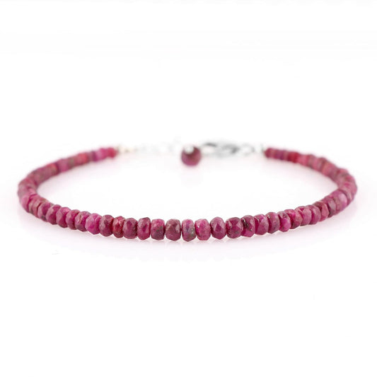 Natural Ruby Gemstones Bracelet with 925 Sterling Silver Charm