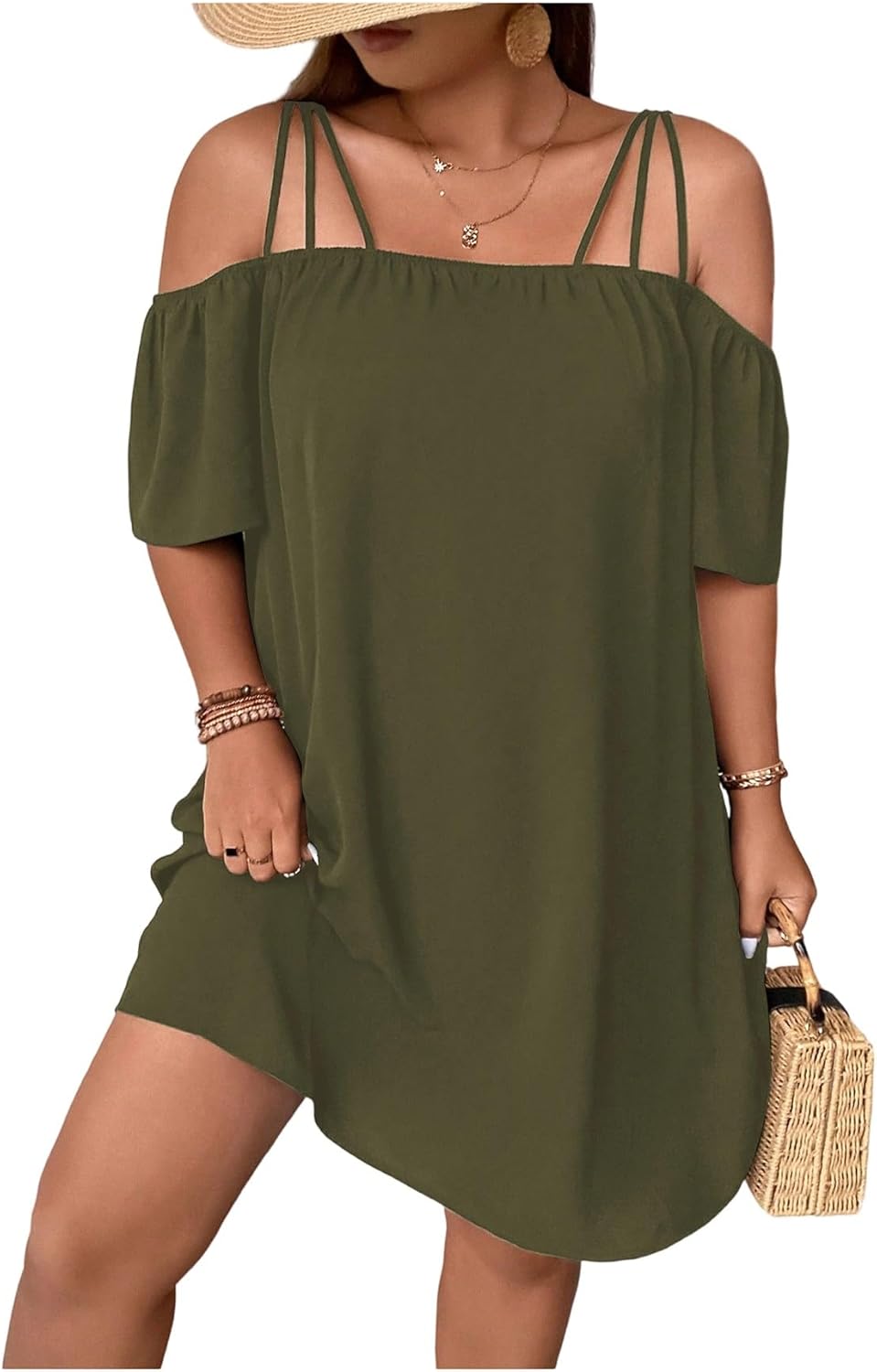 SOLY HUX Women's Plus Size Off Shoulder Summer Tunic Dress
