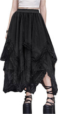 SHENHE Lace Trim Layered Mesh Tulle Skirt - High Waist Asymmetrical