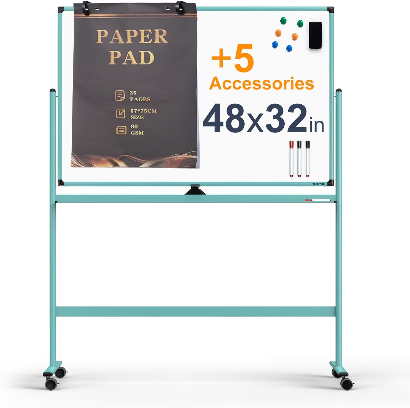 Large Dry-Erase Rolling Magnetic Whiteboard for Home & Office
