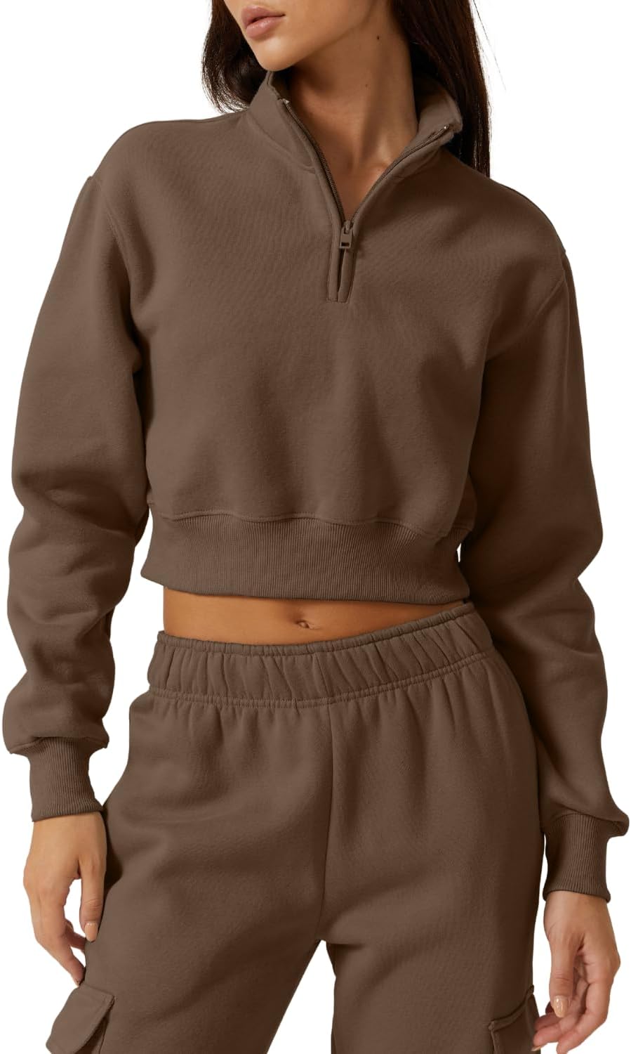 QINSEN Womens Half Zip Crop Sweatshirt for Stylish Comfort