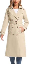 Women's Waterproof Long Trench Coat Double Breasted - Classic Rain