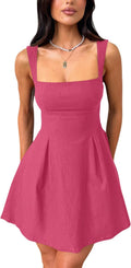 YMDUCH Women's Sleeveless Square Neck A-line Mini Dress - Flattering