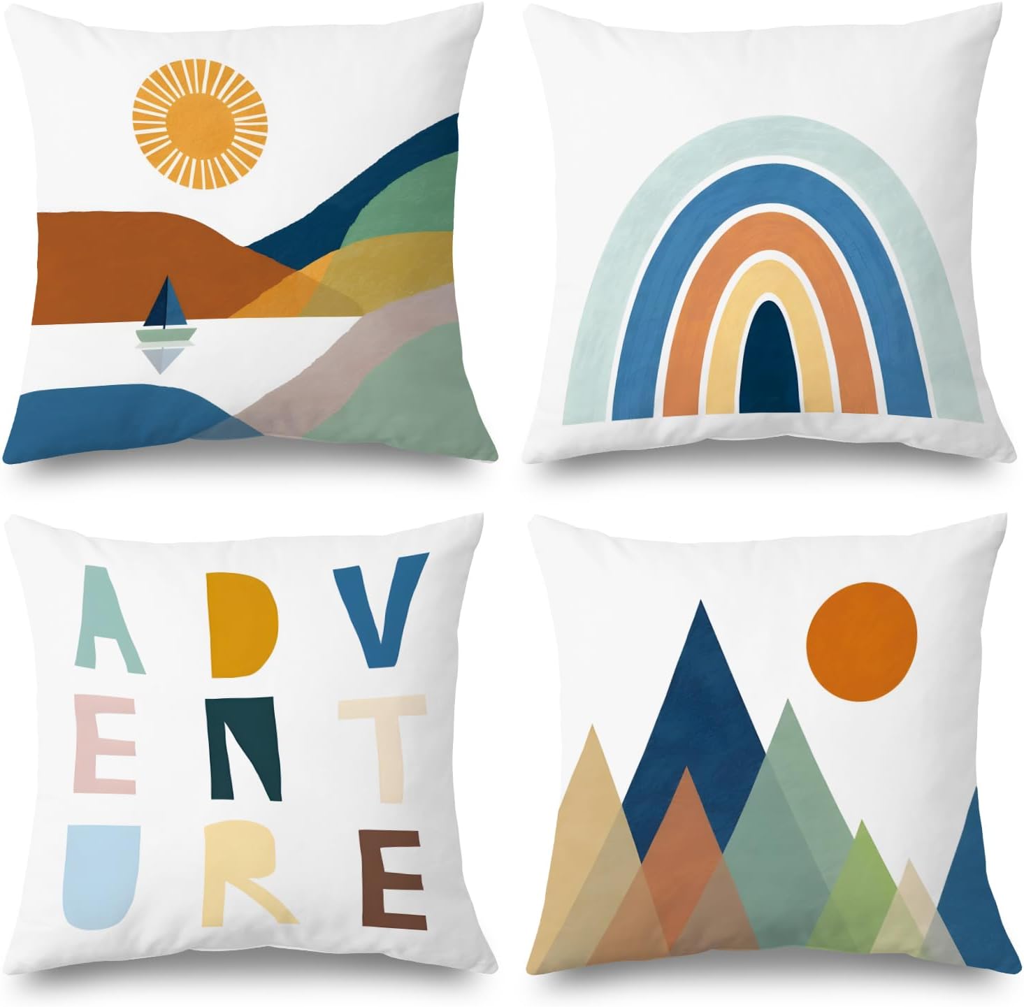 Boho Adventure Pillow Covers Set for Kids Room - Set of 4