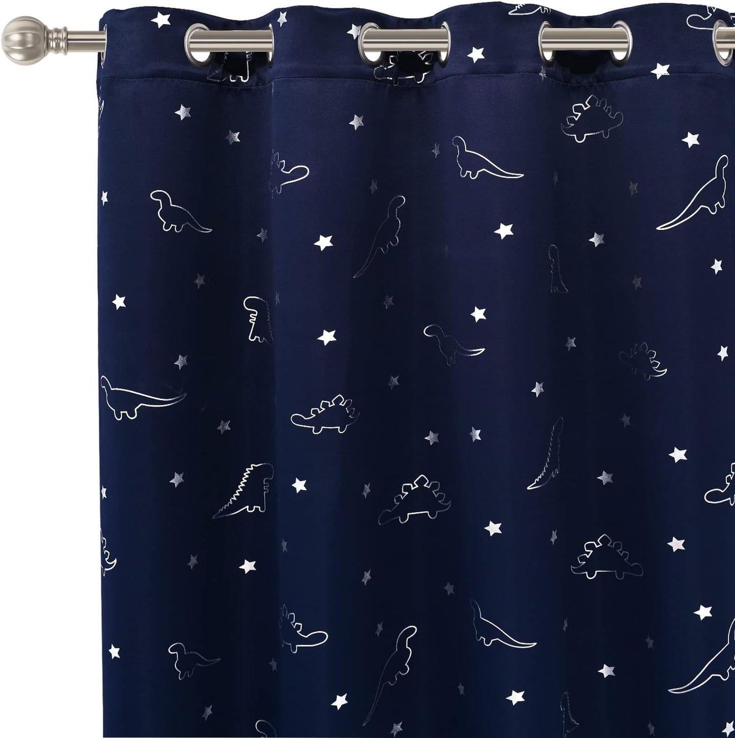 Dinosaur and Star Foil Print Blackout Curtains for Kids Room