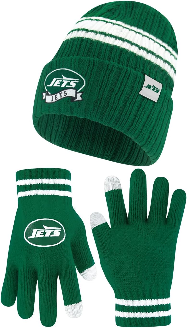 Ultra Game NFL Official Super Soft Team Stripe Beanie and Gloves