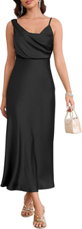 Women's Satin Cowl Neck Midi Dress - Elegant Wedding Guest Wear