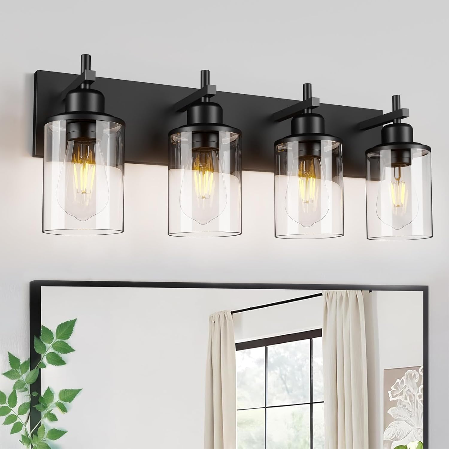 4-Light Black Bathroom Light Fixture for Modern Farmhouse Style