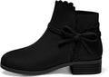 Girls Suede Bow Ankle Boots - Toddler Pull On Low Chunky Heel