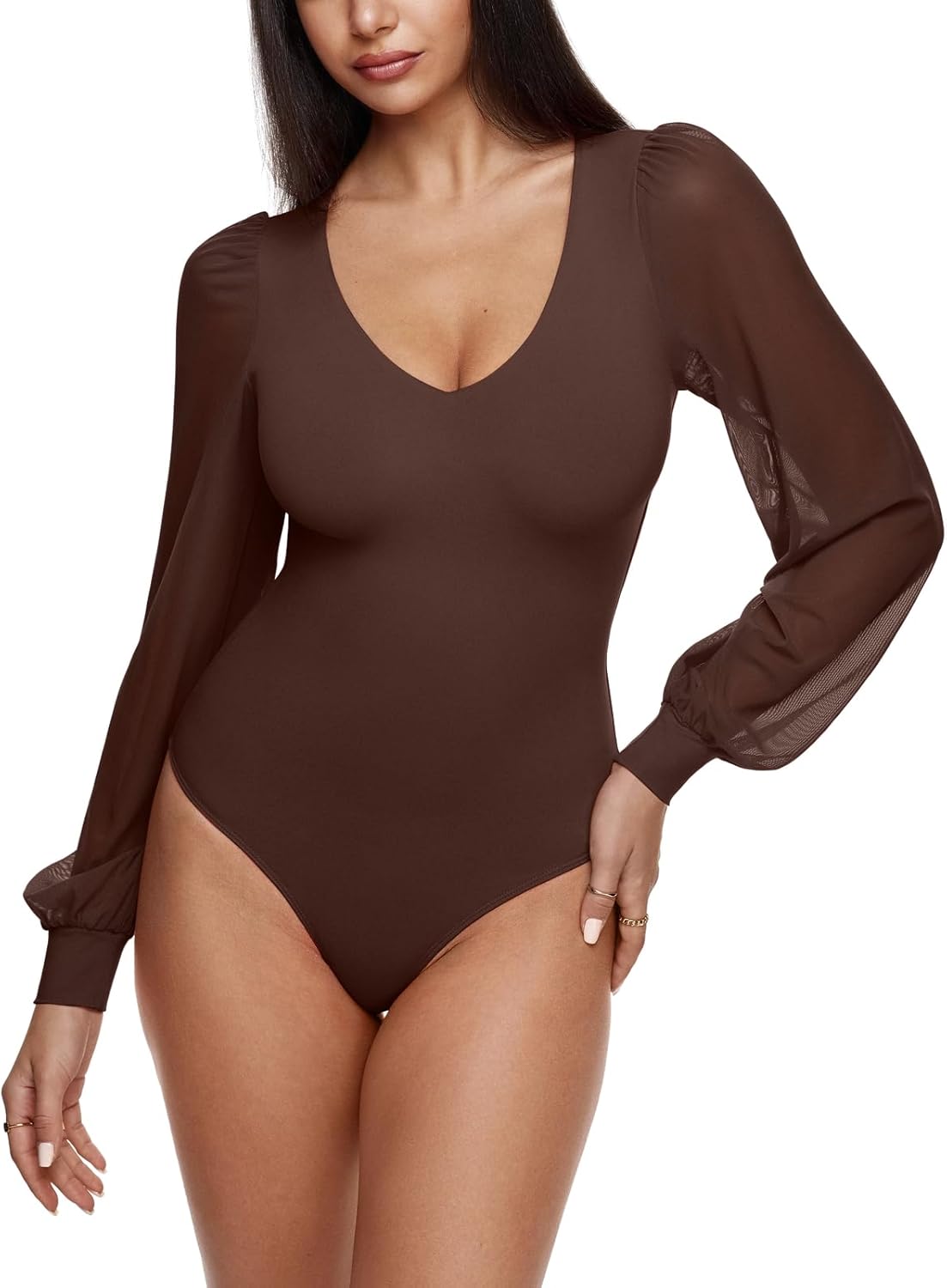 REORIA Womens Mesh Long Sleeve Bodysuit for Stylish Fall Outfits