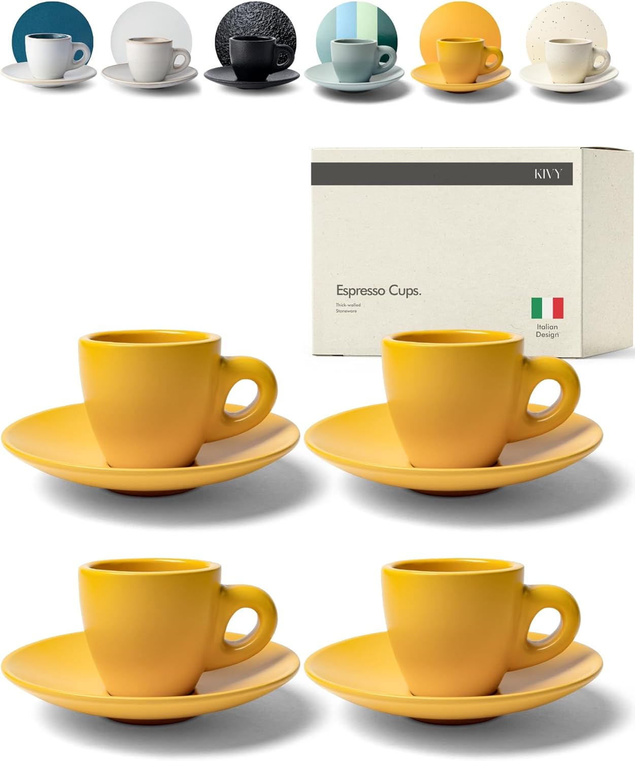 KIVY Espresso Cups Set of 4 - Thick Walled Stoneware Mugs
