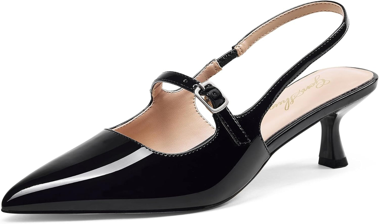 GENSHUO Low Kitten Heels Elegant Slingback Pumps for Women